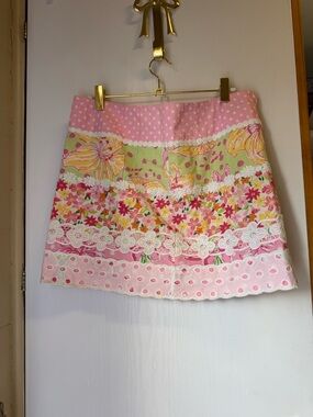 Lilly Pulitzer Pink & Green Floral Patchwork Mini Skirt